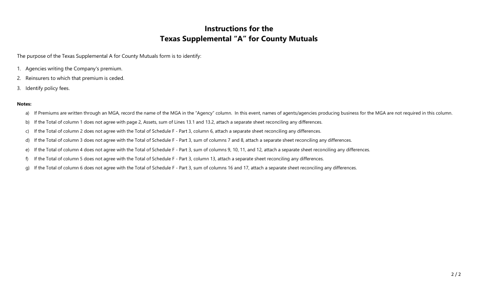 Form FIN138 Supplement A Texas Supplemental for County Mutuals - Texas, Page 2