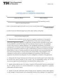 Form FIN190 (CR-1) Certificate of Certified Reinsurer - Texas