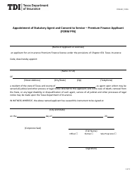 Document preview: Form FIN168 (PF6) Appointment of Statutory Agent and Consent to Service - Premium Finance Applicant - Texas