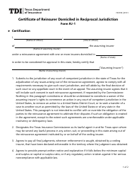 Form FIN193 (RJ-1) Certificate of Reinsurer Domiciled in Reciprocal Jurisdiction - Texas