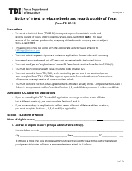 Form FIN145 (TDI BR-93) Notice of Intent to Relocate Books and Records Outside of Texas - Texas