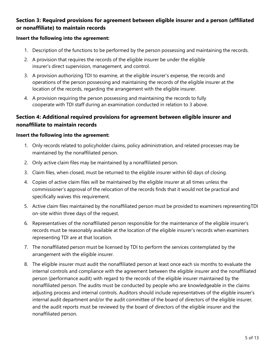 Form FIN145 (TDI BR-93) Notice of Intent to Relocate Books and Records Outside of Texas - Texas, Page 5