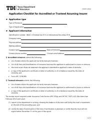 Document preview: Form FIN197 Application Checklist for Accredited or Trusteed Assuming Insurer - Texas