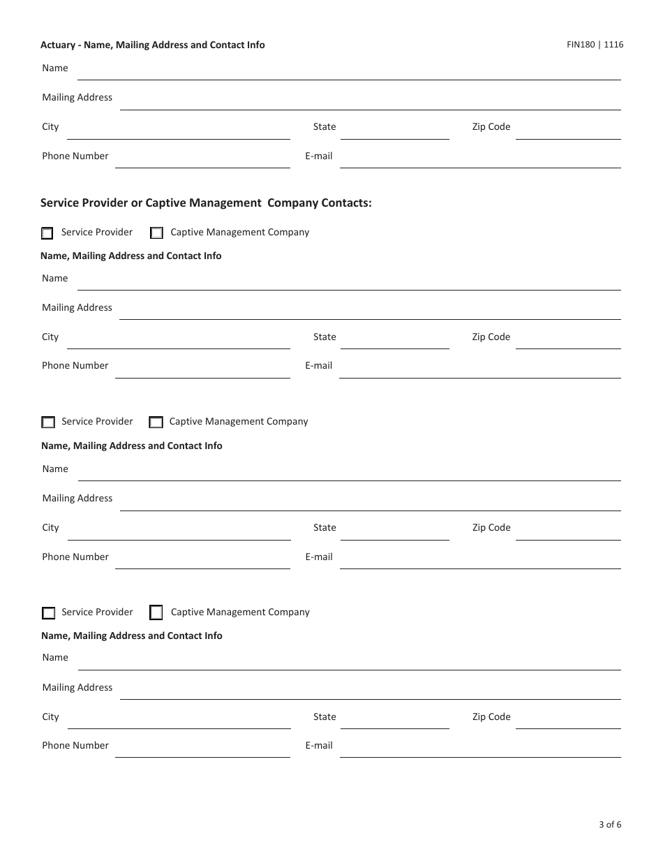 Form FIN180 Certificate of Authority Application for a Captive Insurance Company Texas Start up / Redomesticate to Texas - Texas, Page 3