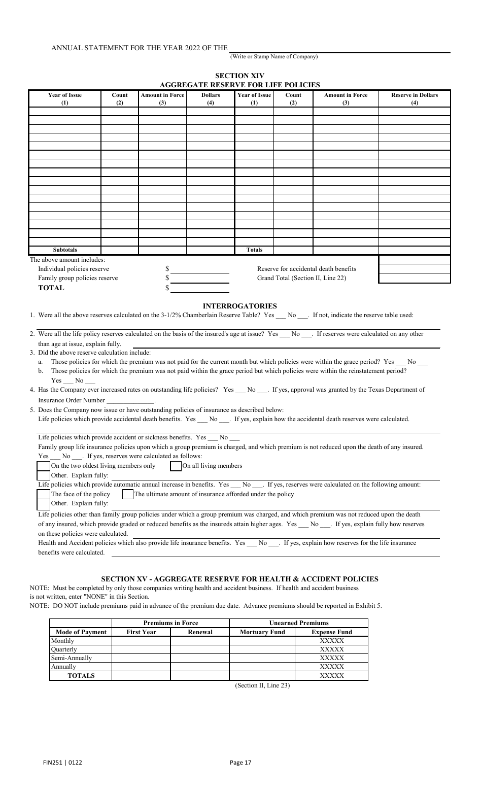 Form FIN251 Annual Statement - Mutual Assessments, Burials, Lmas - Texas, Page 20