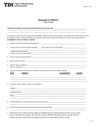 Form FIN311 Biographical Affidavit - Texas
