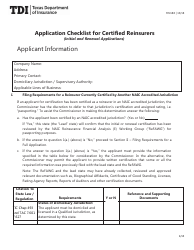 Form FIN188 Application Checklist for Certified Reinsurers (Initial and Renewal Applications) - Texas
