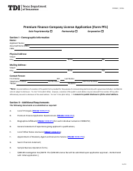 Form FIN160 (PF1) Premium Finance Company License Application - Texas