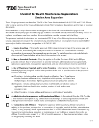 Form FIN361 Service Area Expansion Checklist for Health Maintenance Organizations - Texas