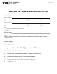 Form FIN310 Application for a License as an Advisory Organization - Texas