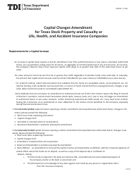 Form FIN332 Capital Changes Amendment for Texas Stock Property and Casualty or Life, Health, and Accident Insurance Companies - Texas