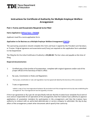 Form FIN373 Instructions for Certificate of Authority for Multiple Employer Welfare Arrangement - Texas