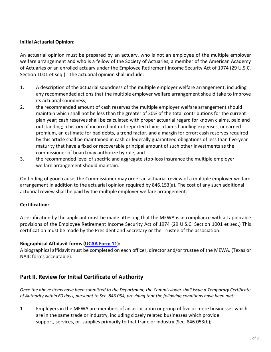 Form FIN373 Instructions for Certificate of Authority for Multiple Employer Welfare Arrangement - Texas, Page 5