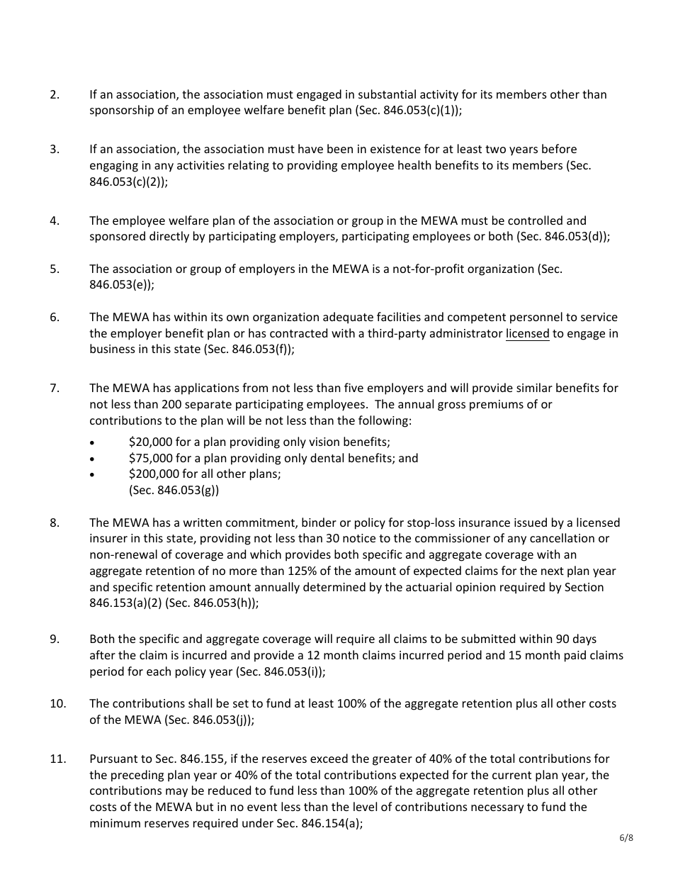 Form FIN373 Instructions for Certificate of Authority for Multiple Employer Welfare Arrangement - Texas, Page 6