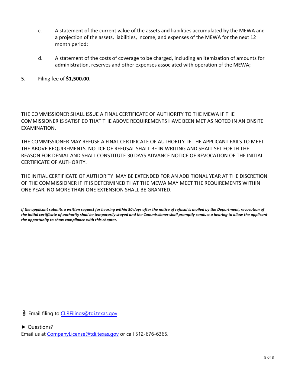 Form FIN373 Instructions for Certificate of Authority for Multiple Employer Welfare Arrangement - Texas, Page 8