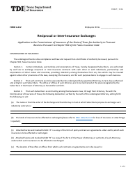 Document preview: Form FIN367 (A-212) Reciprocal or Inter-Insurance Exchanges - Texas