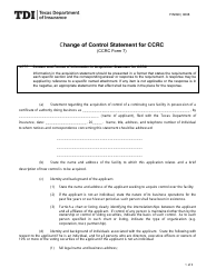 Form FIN390 (CCRC Form 7) Change of Control Statement for Ccrc - Texas