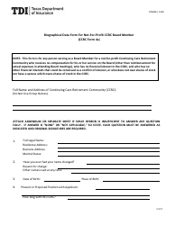 Form FIN386 (CCRC Form 4A) Biographical Data Form for Not-For-Profit Ccrc Board Member - Texas