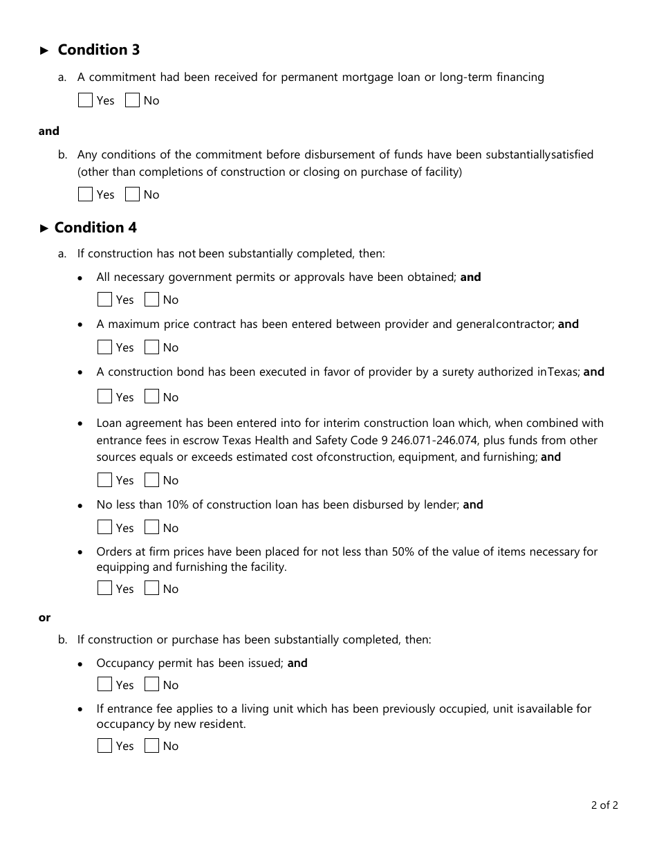 Form FIN397 (CCP Form 14) Continuing Care Provider Calculations Concerning Conditions - Texas, Page 2