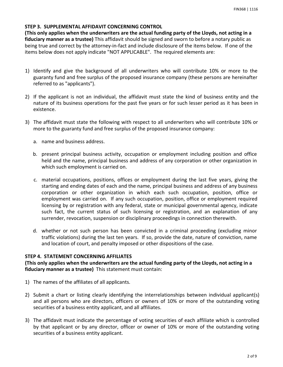 Form FIN368 Instructions for the Original Incorporation of a Texas Lloyds Company - Texas, Page 2
