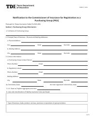 Document preview: Form FIN414 (PG1) Notification to the Commissioner of Insurance for Registration as a Purchasing Group - Texas