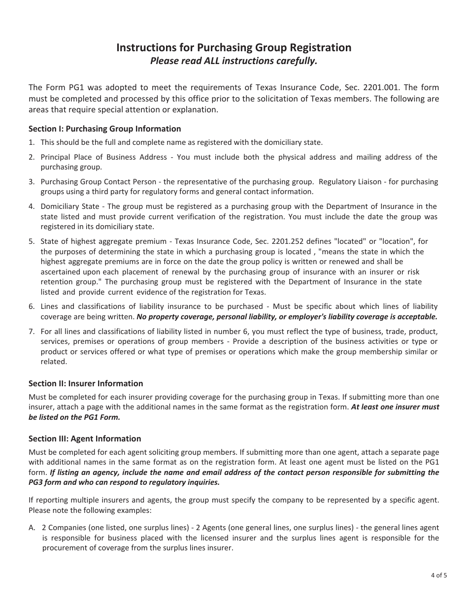 Form FIN414 (PG1) Notification to the Commissioner of Insurance for Registration as a Purchasing Group - Texas, Page 4