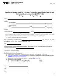 Document preview: Form FIN162 (PF1B) Application for an Insurance Premium Finance Company License by a Bank or Savings and Loan Association - Texas