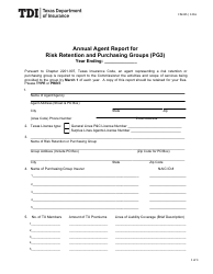 Form FIN415 (PG3) Annual Agent Report for Risk Retention and Purchasing Groups - Texas