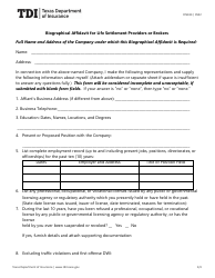 Form FIN434 Biographical Affidavit for Life Settlement Providers or Brokers - Texas