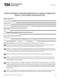 Form FIN412 Professional Employer Organization Application for a Certificate of Approval to Sponsor a Client Employer Health Benefit Plan - Texas