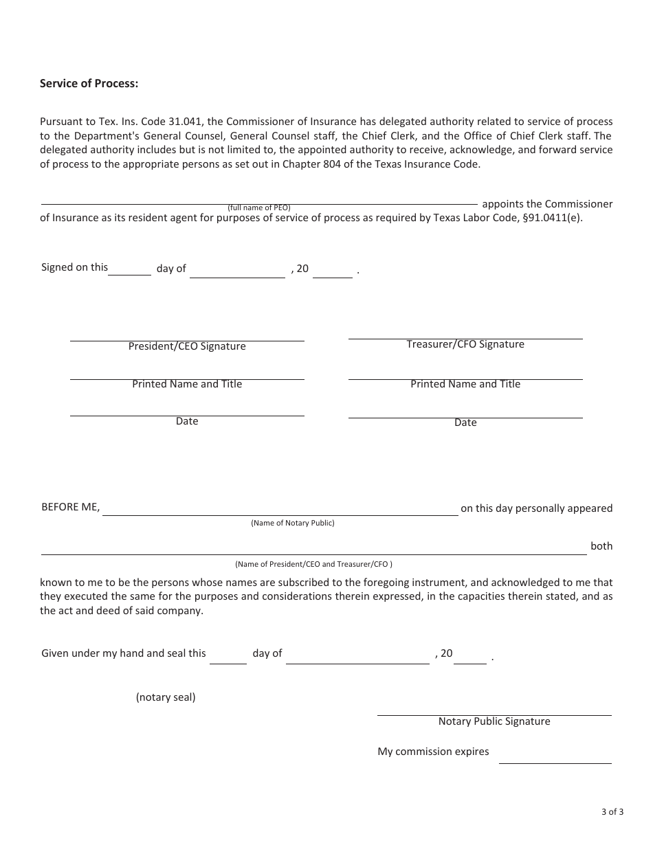 Form FIN412 Professional Employer Organization Application for a Certificate of Approval to Sponsor a Client Employer Health Benefit Plan - Texas, Page 3