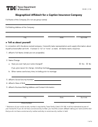Document preview: Form FIN181 Biographical Affidavit for a Captive Insurance Company - Texas
