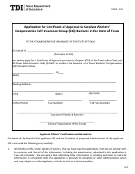 Document preview: Form FIN465 Application for Certificate of Approval to Conduct Workers' Compensation Self-insurance Group (Sig) Business in the State of Texas - Texas