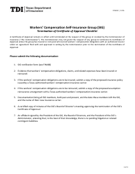 Document preview: Form FIN469 Workers' Compensation Self-insurance Group (Sig) Termination of Certificate of Approval Checklist - Texas