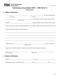 Document preview: Form FIN396 (CCRC Form 13) Notice of Lien - Texas