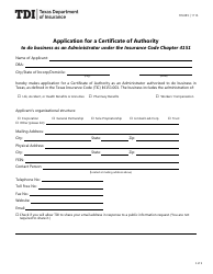 Form FIN489 Application for a Certificate of Authority - Texas