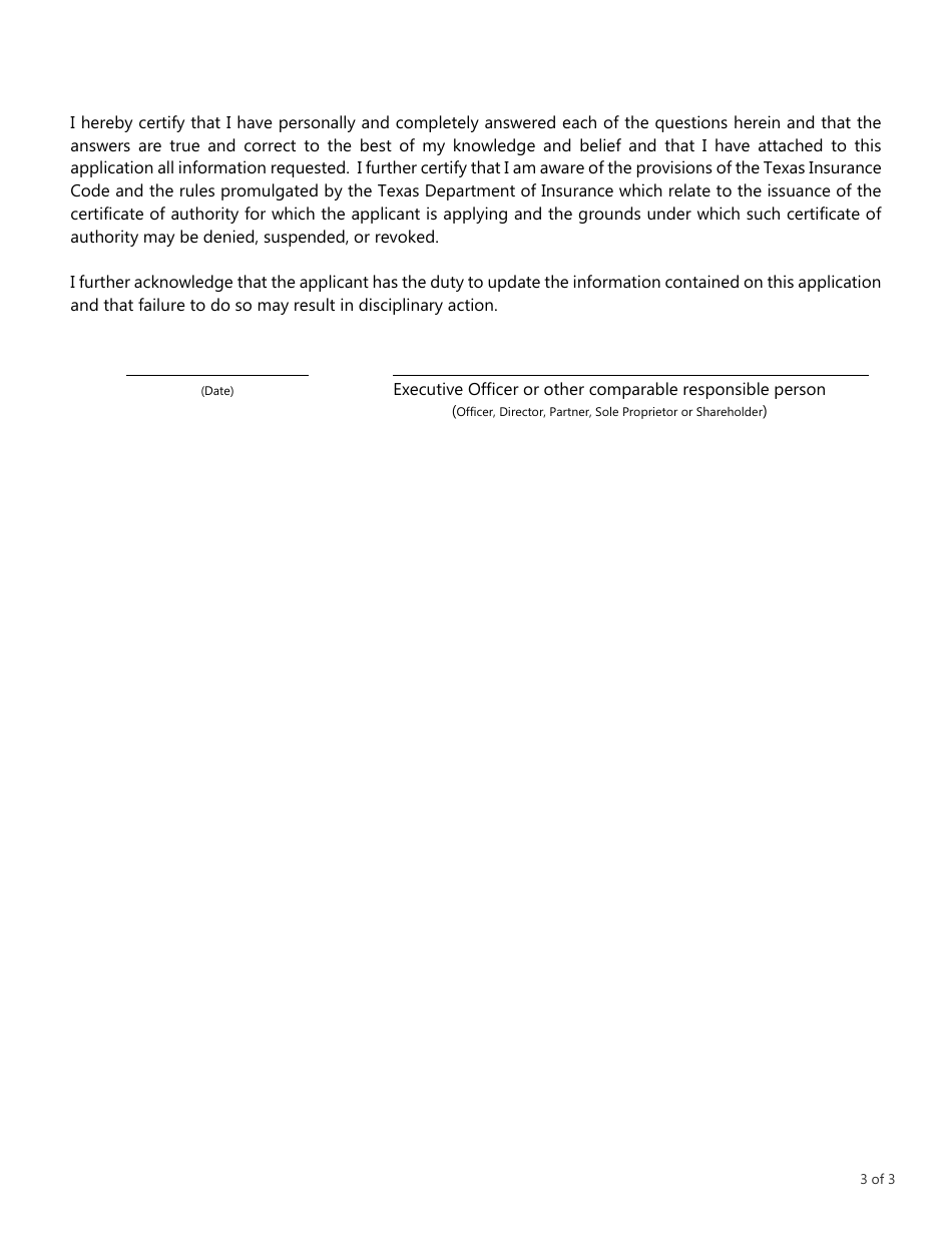 Form FIN489 Application for a Certificate of Authority - Texas, Page 3