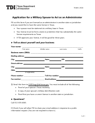 Document preview: Form FIN481 Application for a Military Spouse to Act as an Administrator - Texas