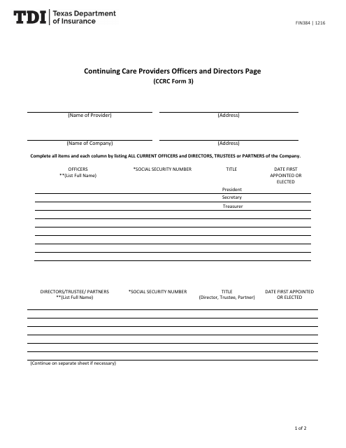 Form FIN384 (CCRC Form 3)  Printable Pdf