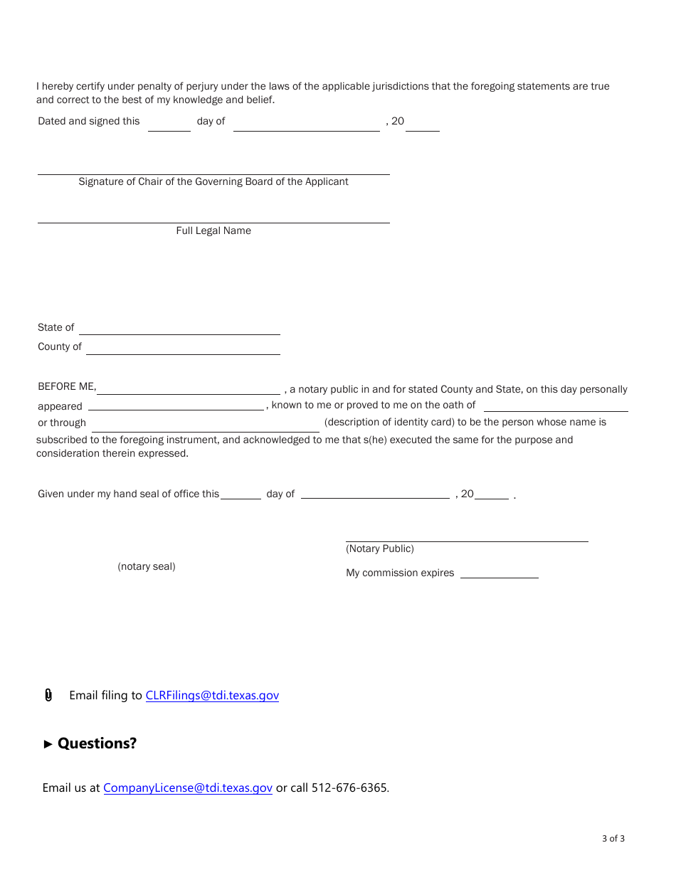 Form FIN495 Request to Convert to Renewal of Certificate of Authority - Texas, Page 3