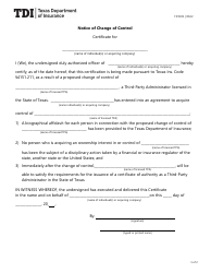 Document preview: Form FIN502 Notice of Change of Control - Texas