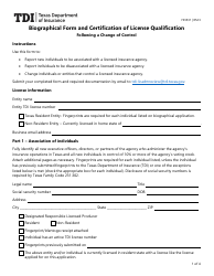 Document preview: Form FIN531 Biographical Form and Certification of License Qualification - Texas