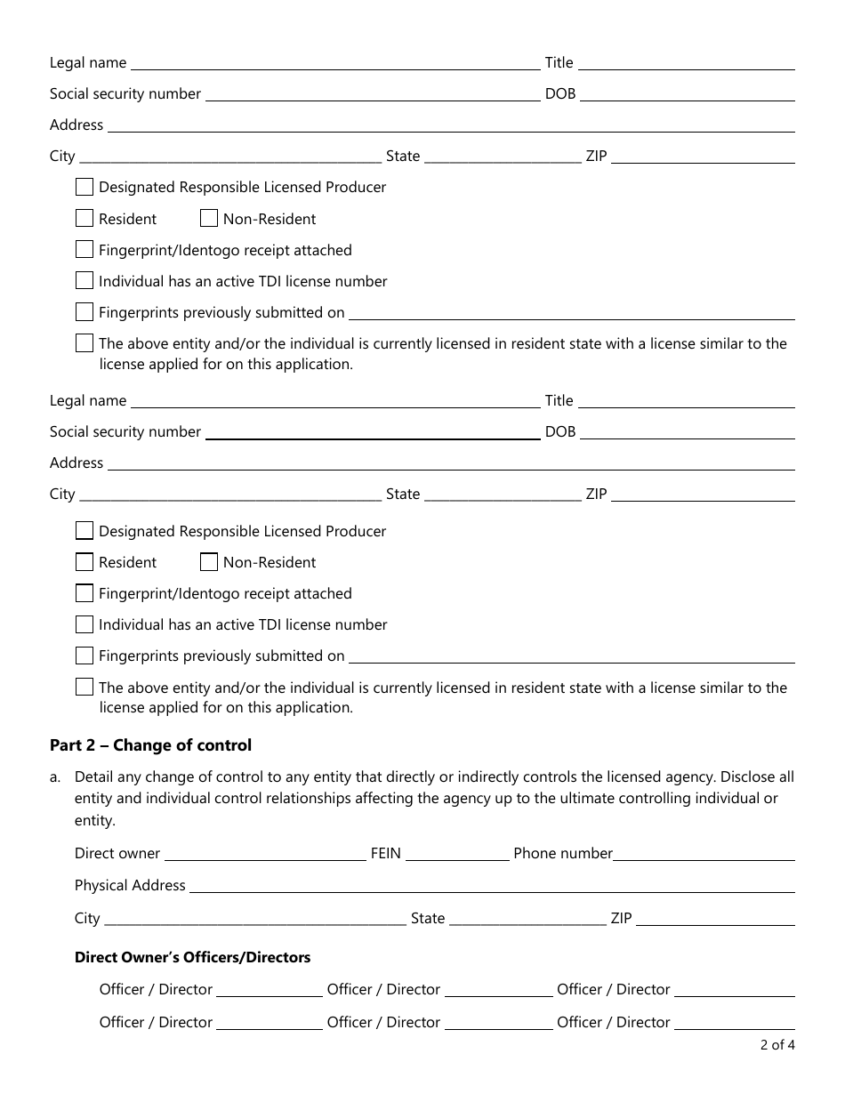Form FIN531 Biographical Form and Certification of License Qualification - Texas, Page 2