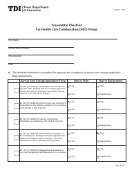 Form FIN496 Transmittal Checklist for Health Care Collaborative (Hcc) Filings - Texas