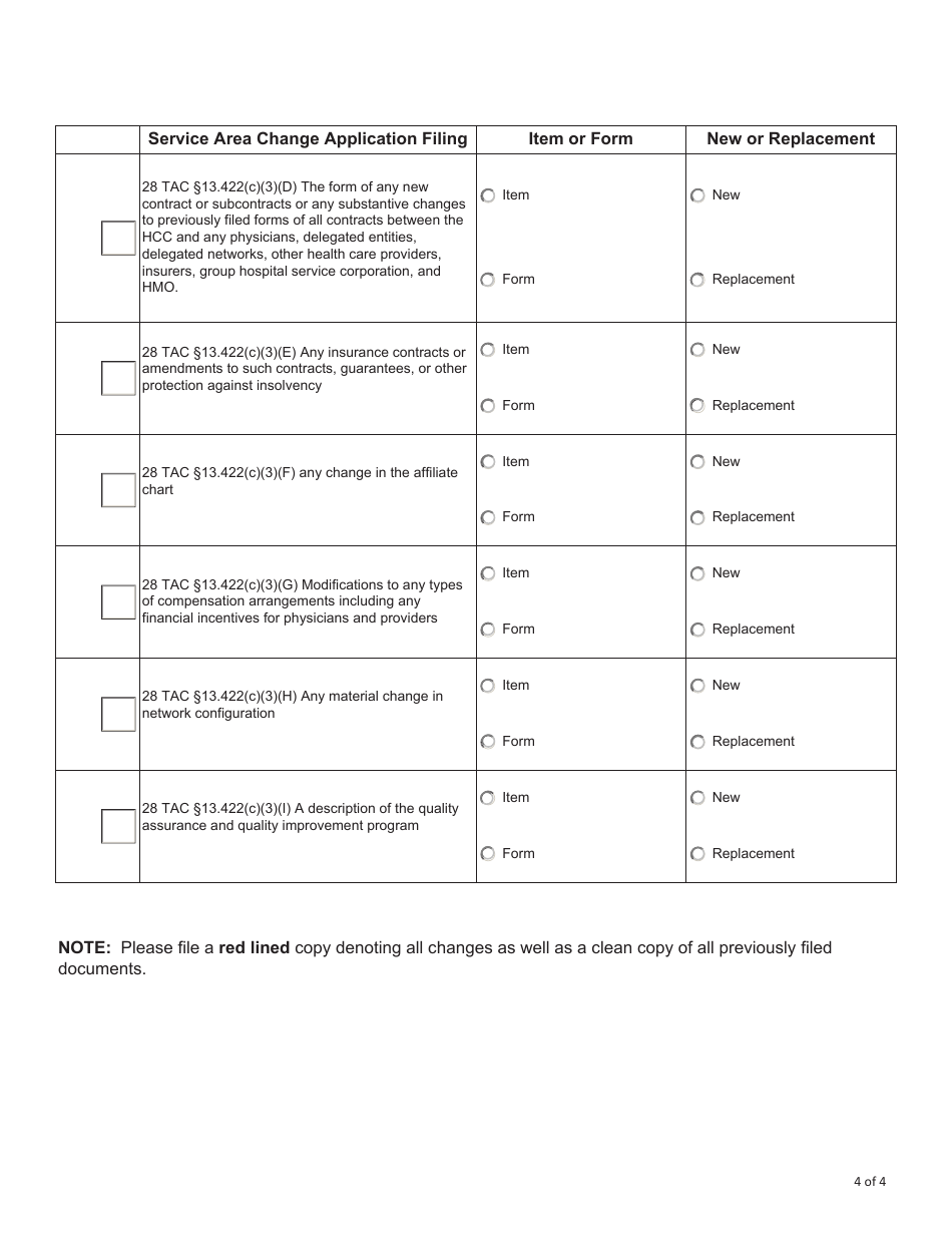 Form FIN496 Transmittal Checklist for Health Care Collaborative (Hcc) Filings - Texas, Page 4