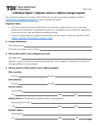 Form FIN533 Individual Agent/Adjuster Name or Address Change Request - Texas