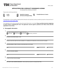 Document preview: Form FIN514 Application for a Specialty Insurance License - Texas