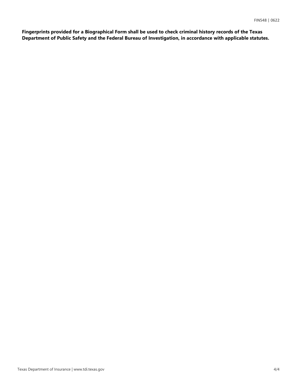 Form FIN548 Captive Management Company Biographical Certificate - Texas, Page 4