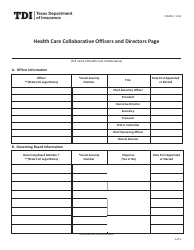 Document preview: Form FIN493 Health Care Collaborative Officers and Directors Page - Texas