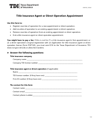Document preview: Form FINT10 Title Insurance Agent or Direct Operation Appointment - Texas